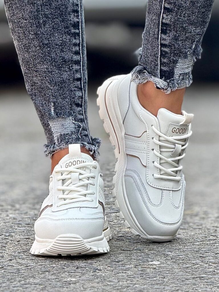 Lekkie sportowe buty SORELLA WHITE BEIGE skóra naturalna - obrazek 7