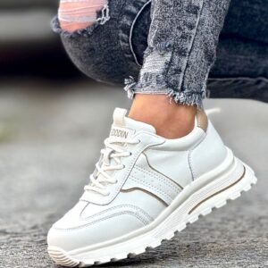 Lekkie sportowe buty SORELLA WHITE BEIGE skóra naturalna