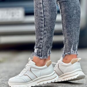 Lekkie sportowe buty SORELLA WHITE BEIGE skóra naturalna