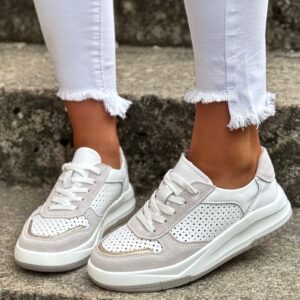 Sneakersy NOMAD ARLENA WHITE BEIGE skóra naturalna