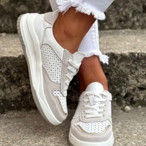 Sneakersy NOMAD ARLENA WHITE BEIGE skóra naturalna