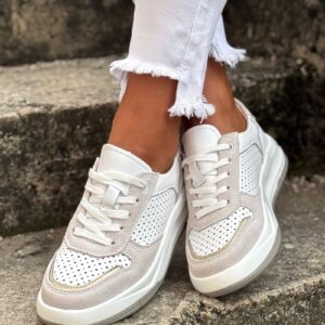 Sneakersy NOMAD ARLENA WHITE BEIGE skóra naturalna