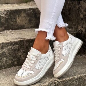 Sneakersy NOMAD ARLENA WHITE BEIGE skóra naturalna