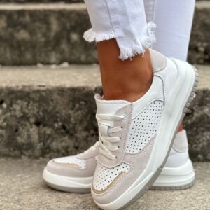 Sneakersy NOMAD ARLENA WHITE BEIGE skóra naturalna