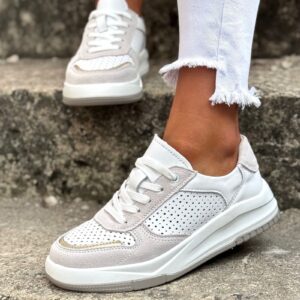 Sneakersy NOMAD ARLENA WHITE BEIGE skóra naturalna