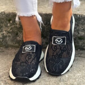 Białe sneakersy na wyższej podeszwie LACE COUTURE skóra naturalna