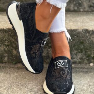 Białe sneakersy na wyższej podeszwie LACE COUTURE skóra naturalna